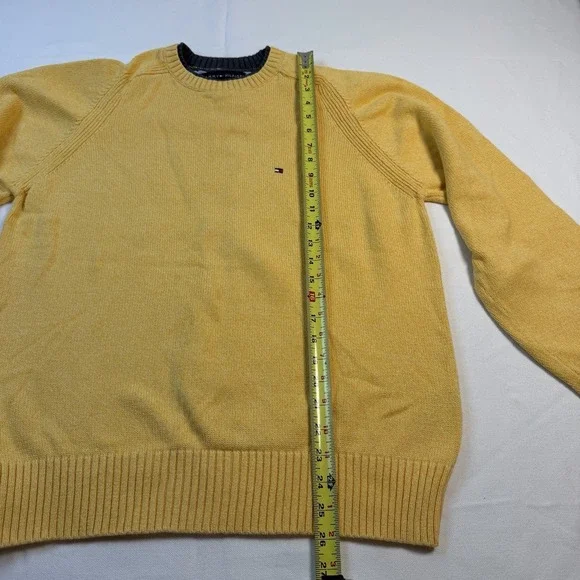Tommy Hilfiger Sweater Men's M Yellow Essential Mini Flag Logo Vintage Round - Picture 11 of 16